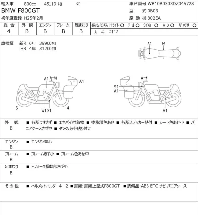 BMW  F800GT лот № 7376 оценка 4  с аукциона в Японии 0