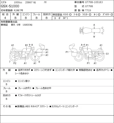 Suzuki GSX-S1000 лот № 7392 оценка 4  с аукциона в Японии 0