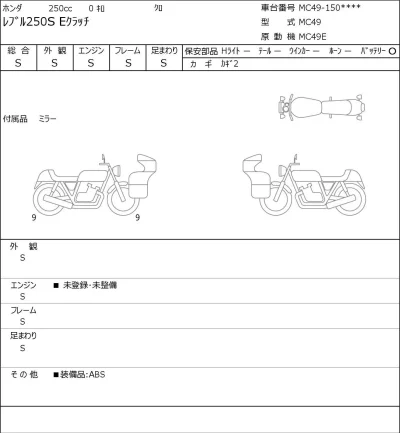 Honda REBEL 250S E CLUTCH лот № 8406 оценка 6  с аукциона в Японии 0