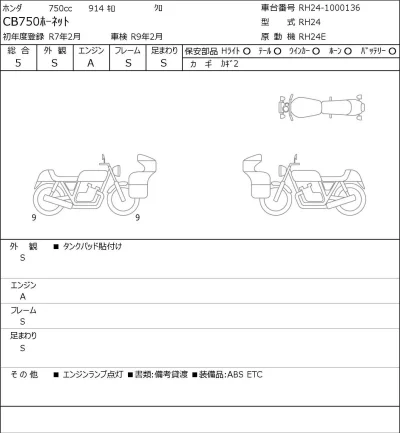 Honda CB750 HORNET лот № 8432 оценка 5  с аукциона в Японии 0