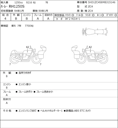 Harley-Davidson HARLEY RH1250S лот № 8503 оценка 4  с аукциона в Японии 0