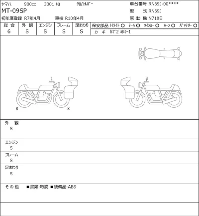 Yamaha MT-09SP лот № 8515 оценка 6  с аукциона в Японии 0