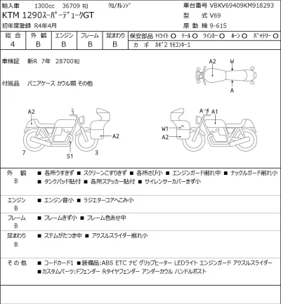 KTM  1290 SUPER DUKE GT лот № 5610 оценка 4  с аукциона в Японии 0