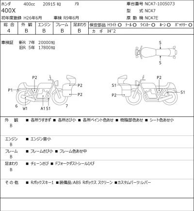 Honda 400X лот № 7058 оценка 4  с аукциона в Японии 0