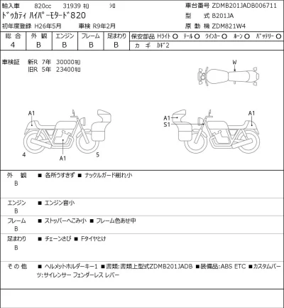 Ducati  HYPERMOTARD 820 лот № 8181 оценка 4  с аукциона в Японии 0
