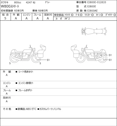 Kawasaki W800 STREET лот № 7246 оценка 5  с аукциона в Японии 0