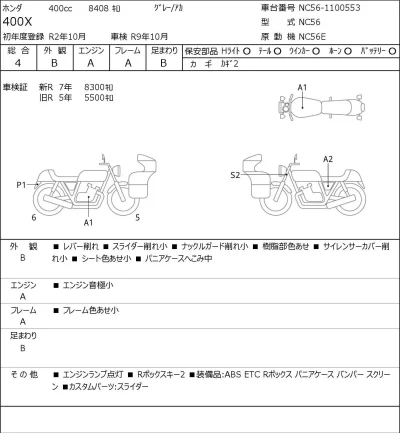 Honda 400X лот № 7303 оценка 4  с аукциона в Японии 0