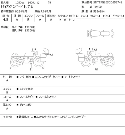 Triumph  SPEED TRIPLE лот № 8385 оценка 4.5  с аукциона в Японии 0