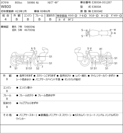 Kawasaki W800 лот № 7391 оценка 4  с аукциона в Японии 0