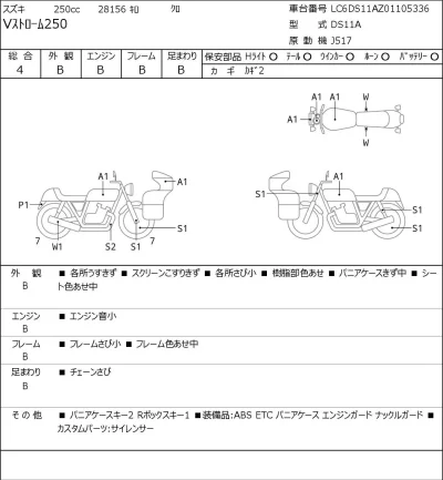 Suzuki V STROM 250 лот № 8214 оценка 4  с аукциона в Японии 0