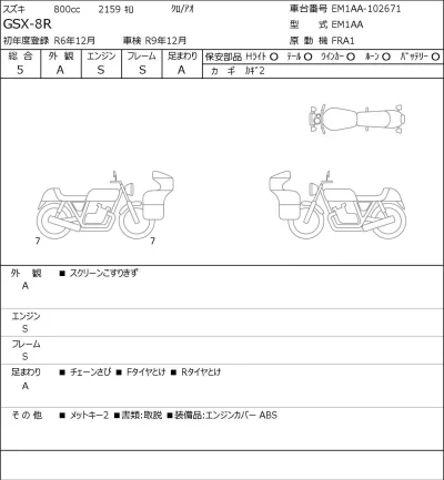 Suzuki GSX-8R лот № 7283 оценка 5  с аукциона в Японии 0