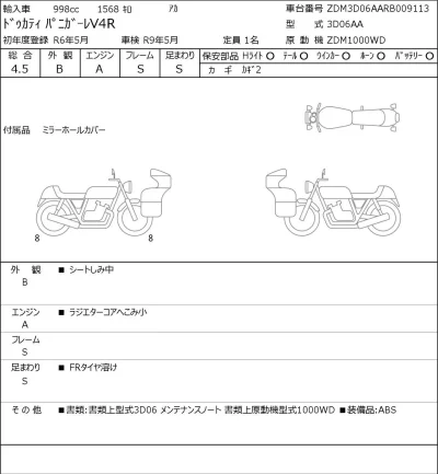 Ducati  PANIGA-REV4R лот № 7342 оценка 4.5  с аукциона в Японии 0