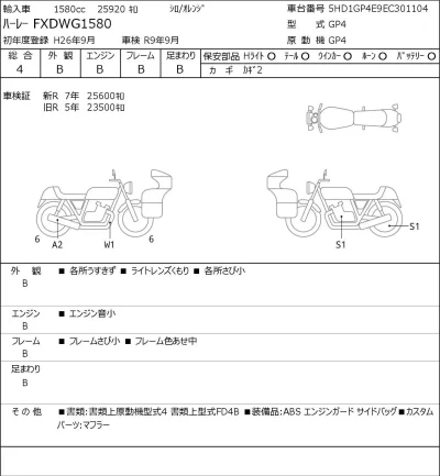 Harley-Davidson HARLEY FXDWG1580 лот № 7381 оценка 4  с аукциона в Японии 0