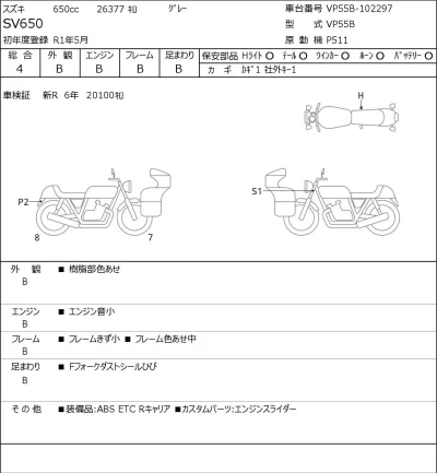 Suzuki SV650 лот № 8477 оценка 4  с аукциона в Японии 0