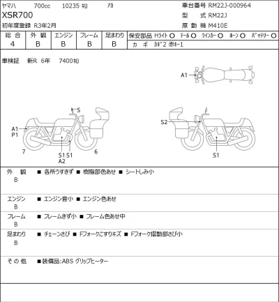 Yamaha XSR700 лот № 5038 оценка 4  с аукциона в Японии 0