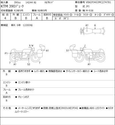KTM  390 DUKE лот № 5068 оценка 4  с аукциона в Японии 0