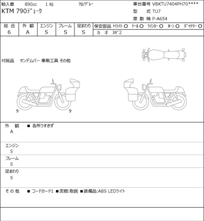 KTM  790 DUKE лот № 5214 оценка 6  с аукциона в Японии 0