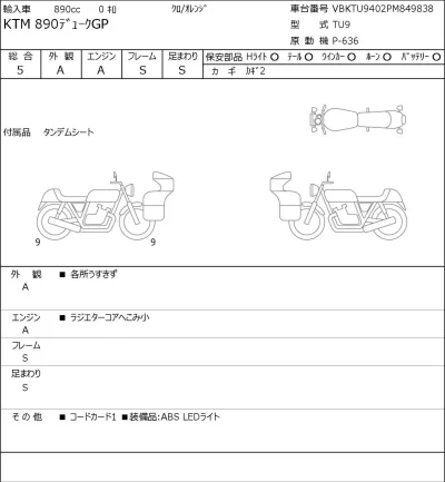 KTM  890 DUKE GP лот № 5216 оценка 5  с аукциона в Японии 0