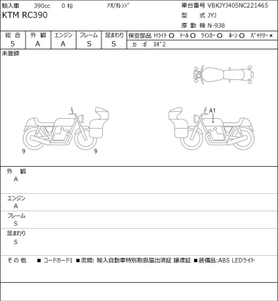 KTM  RC390 лот № 5224 оценка 5  с аукциона в Японии 0