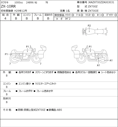 Kawasaki ZX-10RR лот № 5254 оценка 4  с аукциона в Японии 0