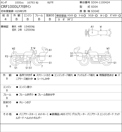 Honda CFR1000 AfricaTwin лот № 8045 оценка 4  с аукциона в Японии 0