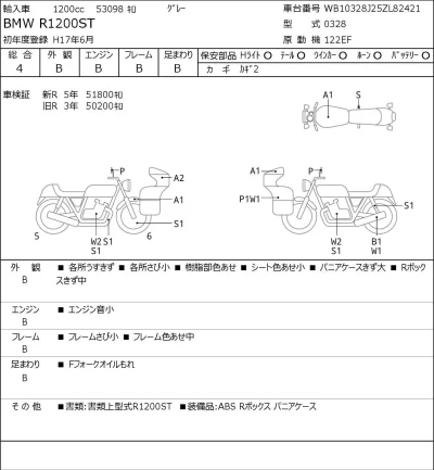 BMW  R1200ST лот № 7393 оценка 4  с аукциона в Японии 0
