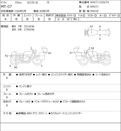 Yamaha MT-07 лот № 7428 оценка 4  с аукциона в Японии 0