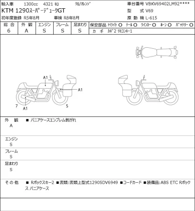 KTM  1290 SUPER DUKE GT лот № 7432 оценка 6  с аукциона в Японии 0