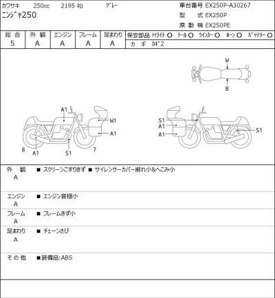 Kawasaki NINJA250 лот № 8438 оценка 5  с аукциона в Японии 0