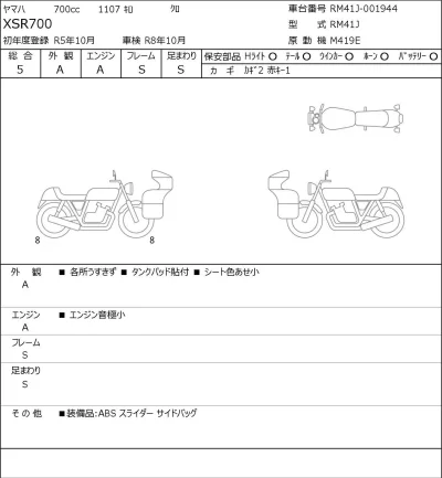 Yamaha XSR700 лот № 7440 оценка 5  с аукциона в Японии 0