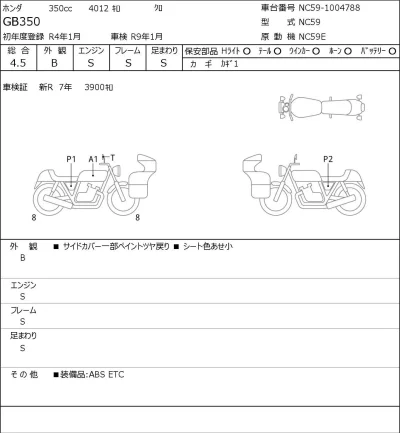 Honda GB350 лот № 7448 оценка 4.5  с аукциона в Японии 0
