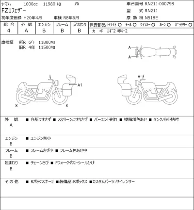 Yamaha FZ-1 FEATHER лот № 7463 оценка 4  с аукциона в Японии 0