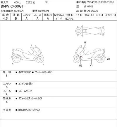 BMW  C400GT лот № 8469 оценка 4.5  с аукциона в Японии 0