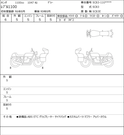 Honda REBEL 1100 лот № 7533 оценка 6  с аукциона в Японии 0