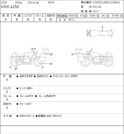 Suzuki V STROM 250 лот № 7538 оценка 4  с аукциона в Японии 0