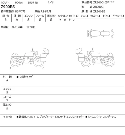 Kawasaki Z900RS лот № 7570 оценка 6  с аукциона в Японии 0