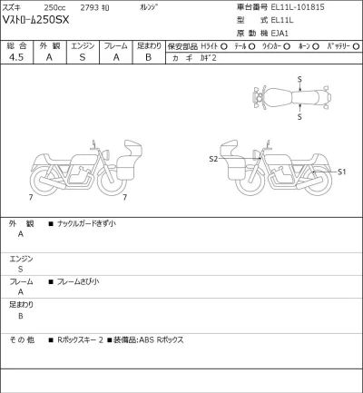Suzuki V STROM 250SX лот № 7572 оценка 4.5  с аукциона в Японии 0
