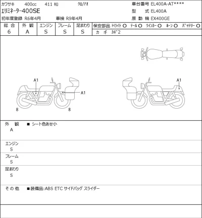 Kawasaki ELIMINATOR 400SE лот № 7575 оценка 6  с аукциона в Японии 0