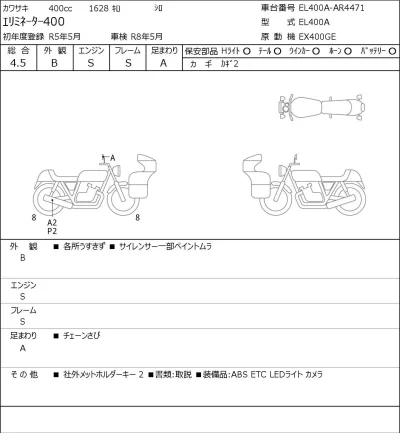Kawasaki ELIMINATOR 400-1 лот № 7577 оценка 4.5  с аукциона в Японии 0
