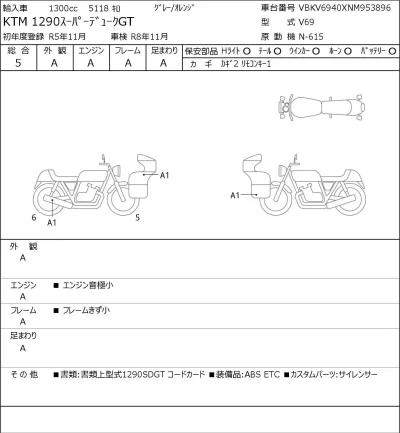 KTM  1290 SUPER DUKE GT лот № 7599 оценка 5  с аукциона в Японии 0