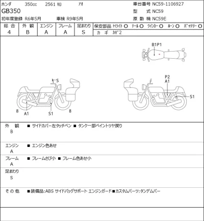 Honda GB350 лот № 7623 оценка 4  с аукциона в Японии 0