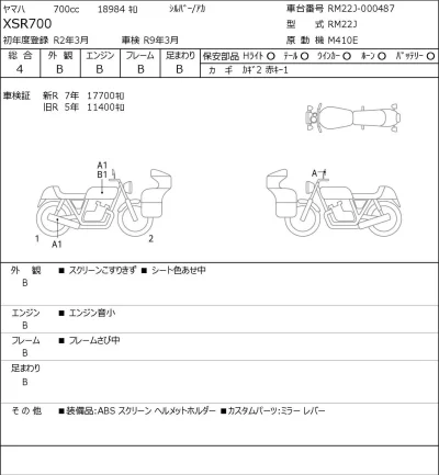 Yamaha XSR700 лот № 7629 оценка 4  с аукциона в Японии 0