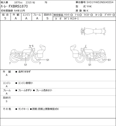 Harley-Davidson HARLEY FXBRS1870 лот № 8007 оценка 5  с аукциона в Японии 0