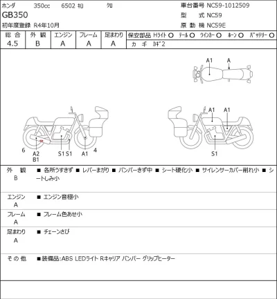 Honda GB350 лот № 8023 оценка 4.5  с аукциона в Японии 0