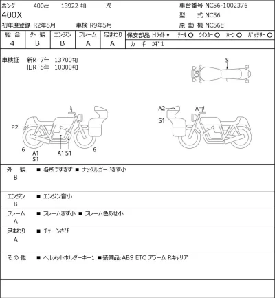Honda 400X лот № 7070 оценка 4  с аукциона в Японии 0