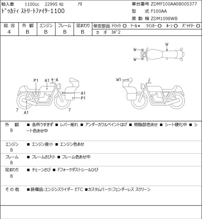 Ducati  STREET FIGHTER 1100 лот № 3274 оценка 4  с аукциона в Японии 0