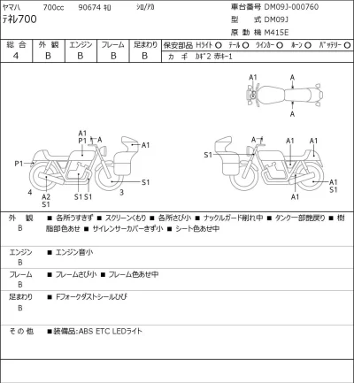 Yamaha TENERE 700 лот № 3305 оценка 4  с аукциона в Японии 0
