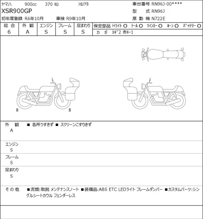 Yamaha XSR900GP лот № 5629 оценка 6  с аукциона в Японии 0