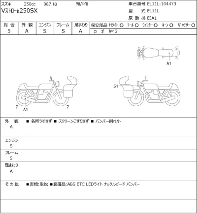 Suzuki V STROM 250SX лот № 5675 оценка 5  с аукциона в Японии 0