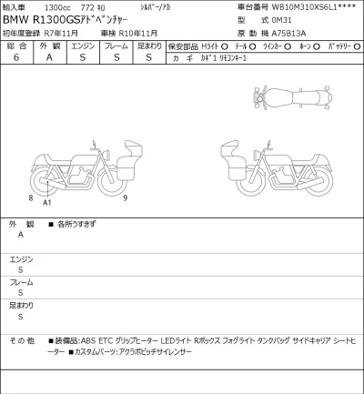 BMW  R1300GS ADVENTURE лот № 5202 оценка 6  с аукциона в Японии 0